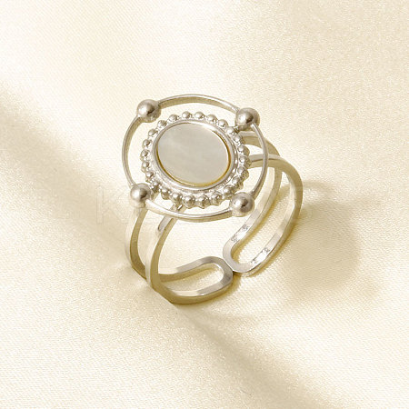 304 Stainless Steel with Natural Shell Cuff Open Rings for Women SL7571-1-1