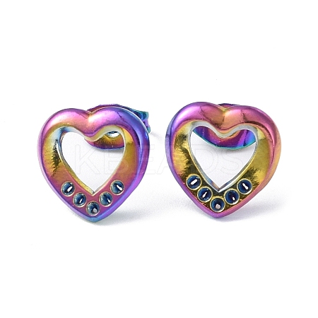 Ion Plating(IP) 304 Stainless Steel Hollow Out Heart Stud Earring Finding EJEW-I285-08MC-1