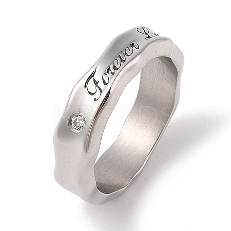 Word Forever Love 304 Stainless Steel Clear Cubic Zirconia Finger Rings for Unisex RJEW-U005-08D-AS-1