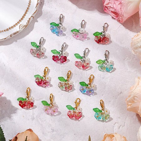 14Pcs Glass Flower Leaf Pendant Decoration HJEW-JM02786-1