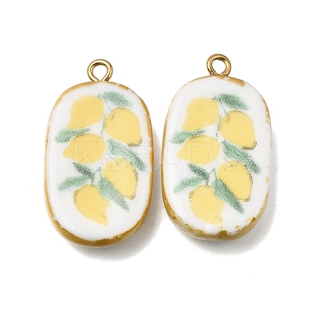 Fruit & Floral & Animals Printed Handmade Porcelain Pendants X-STAS-Z207-01G-03-1