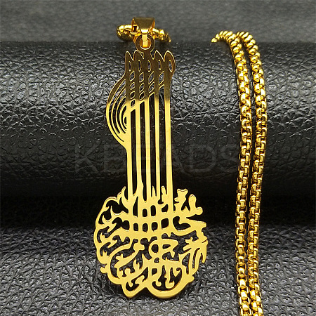 201 Stainless Steel Viking Knot Guitar Pendant Box Chain Necklaces for Women Men NJEW-S007-03G-1