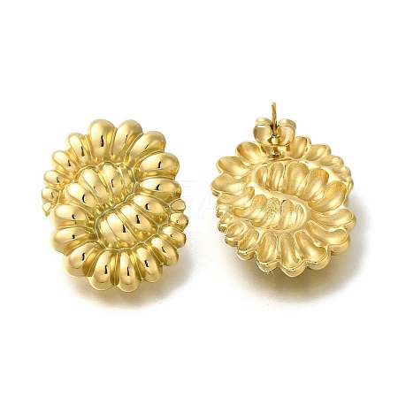 Ion Plating(IP) 304 Stainless Steel Textured Oval Stud Earrings for Women EJEW-S227-55G-1