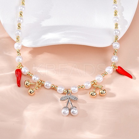 Brass Micro Pave Clear Cubic Zirconia Beaded Necklaces NJEW-Z059-06GP-1