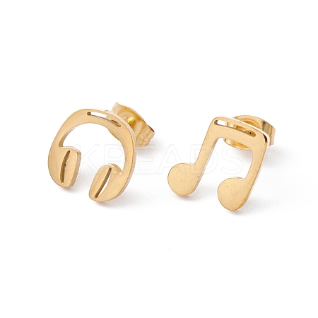 304 Stainless Steel Earphones and Music Notes Asymmetrical Earrings EJEW-E163-13G-1