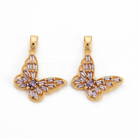 Brass Lilac Cubic Zirconia Pendants KK-N233-116G-NF-1