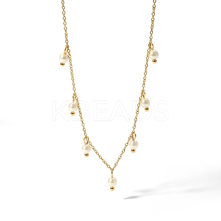 Stainless Steel & Resin Imitation Pearl Teardrop Bib Necklaces for Women PW-WG00361-01-1