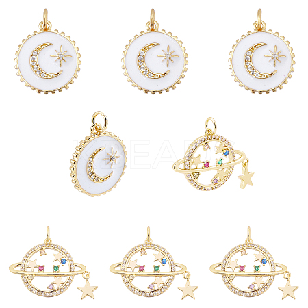 8Pcs 2 Style Brass Micro Pave Cubic Zirconia Pendants ZIRC-AR0001-14-1
