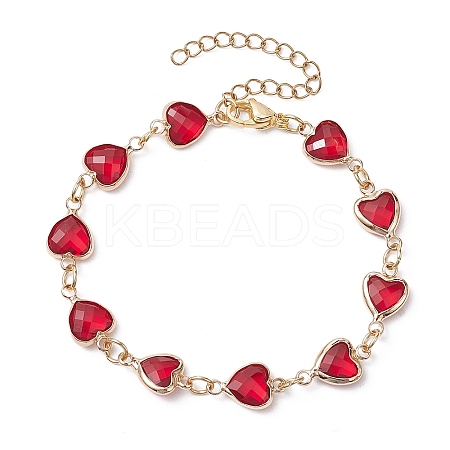 Heart K9 Glass & 304 Stainless Steel Link Bracelets for Women BJEW-JB10612-1