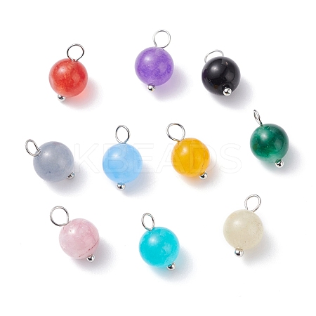 Dyed Natural White Jade Round Charms PALLOY-JF01147-02-1