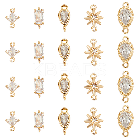 20Pcs 5 Styles Brass Pave Clear Cubic Zirconia Connecotor Charms DIY-AN0001-13-1