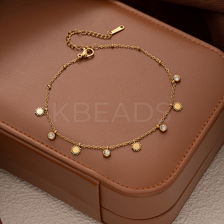 304 Stainless Steel Pave Clear Cubic Zirconia Charm Anklets for Women FS-WG43DDA-02-1
