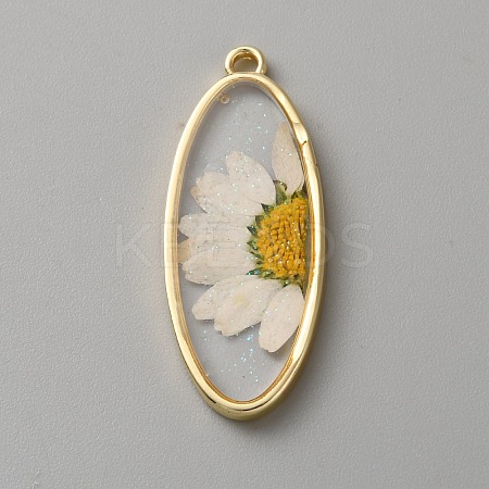 Alloy Epoxy Resin Inner Flower Pendants with Glitter Powder FIND-TAC0039-015G-A-1