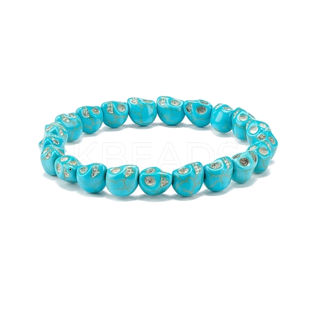 Synthetic Turquoise(Dyed) Skull Stretch Bracelet BJEW-JB08068-01-1