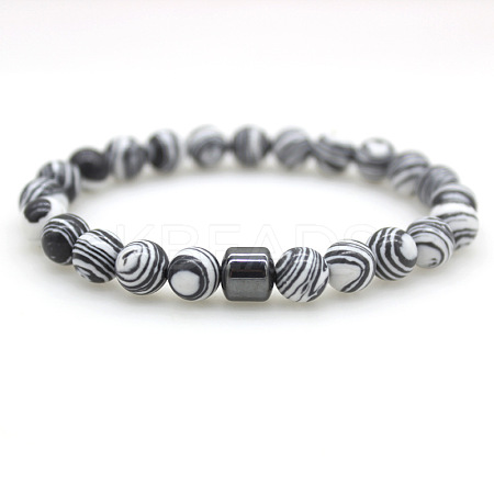 Synthetic Malachite Round Beaded Stretch Bracelets for Men Women FS-WG77712-08-1