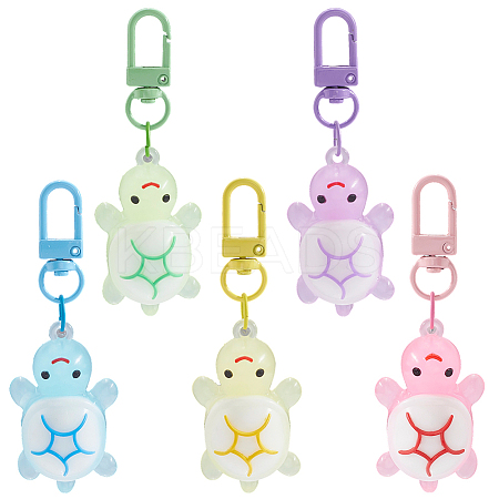 5Pcs 5 Colors PVC Plastic & Resin Tortoise Pendant Decoration HJEW-SP0001-20-1