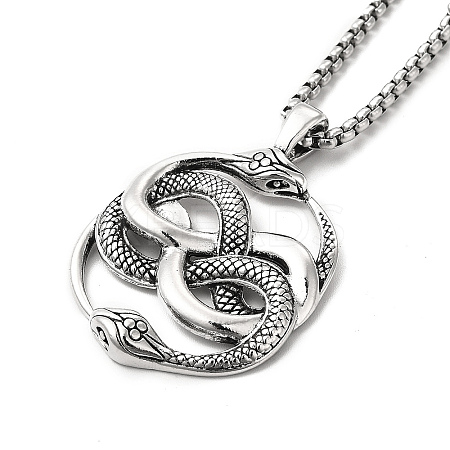 Alloy Snake Pandant Necklace with Stainless Steel Box Chains LS-NJEW-K245-009-1