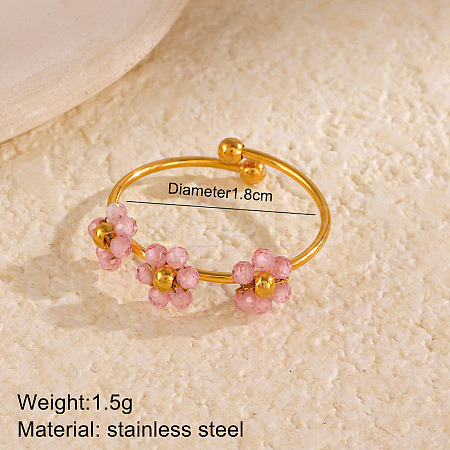Flower 304 Stainless Steel with Cubic Zirconia Cuff Rings for Women FS-WG31CBD-02-1