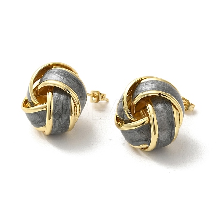 Real 18K Gold Plated Brass Enamel Stud Earrings for Women EJEW-M251-09G-06-1