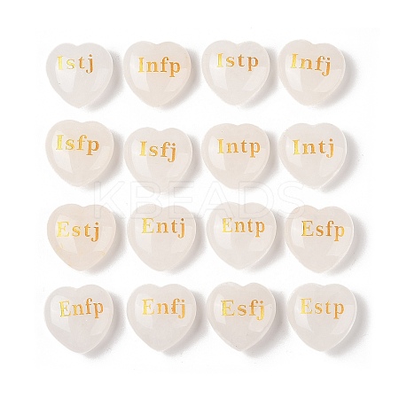 Natural Quartz Crystal Heart Engraving MBTI Type 16 Personality Figurines Statues for Home Office Desk Decorations G-K353-05-1