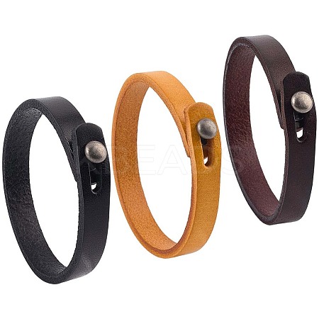 3Pcs 3 Colors Punk Retro Handmade Leather Cord Bracelet for Men BJEW-CL0001-05-1