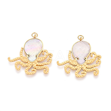 304 Stainless Steel Pave Natural Shell Pendants STAS-N115-23A-G-1