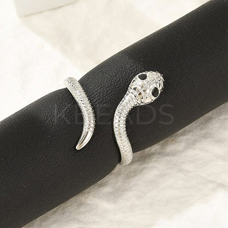304 Stainless Steel Black Enamel Cuff Rings for Women RJEW-G338-05P-1