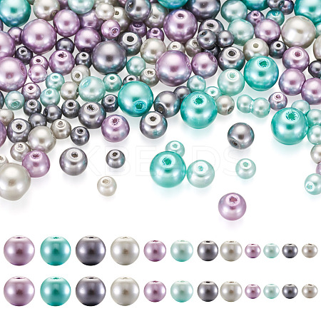 12 Strands 12 Styles Baking Painted Pearlized Glass Pearl Round Bead Strands HY-CW0001-03A-1