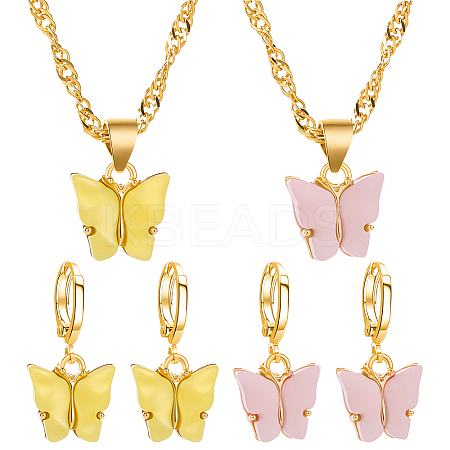 Light Gold Alloy Butterfly Jewelry Set SJEW-HY0001-16-1