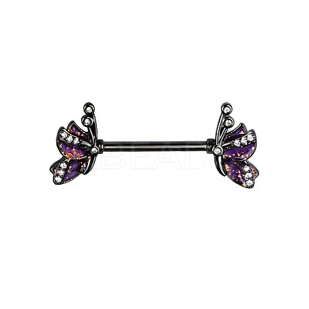 Brass Enamel with Crystal Rhinestone Purple Butterlfy Barbell Nipple Rings FS-WGE2017-12-1