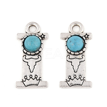 Synthetic Turquoise & Alloy Pendants PALLOY-H146-01AS-I-1