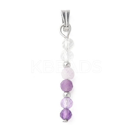 Faceted Round Natural Quartz Crystal & Amethyst & Lepidolite/Purple Mica Stone Beaded Pendants PALLOY-JF03529-07-1