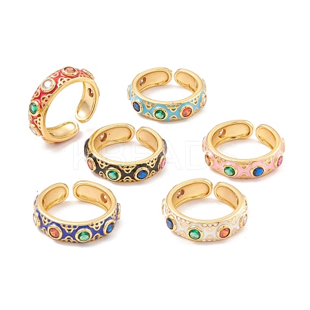Flat Round Cubic Zirconia Cuff Rings RJEW-C021-04G-1