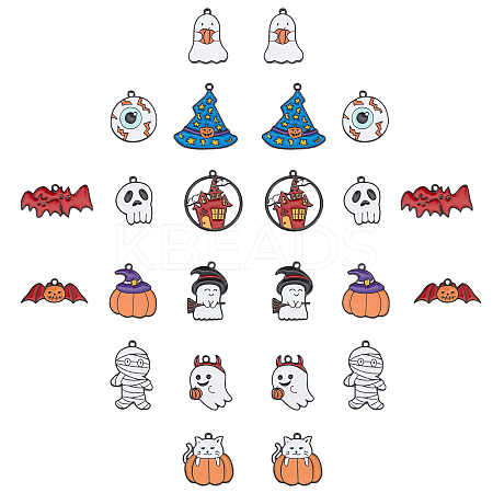24 Pcs 12 Styles Halloween Theme Alloy Enamel Pendants ENAM-SC0001-93-1