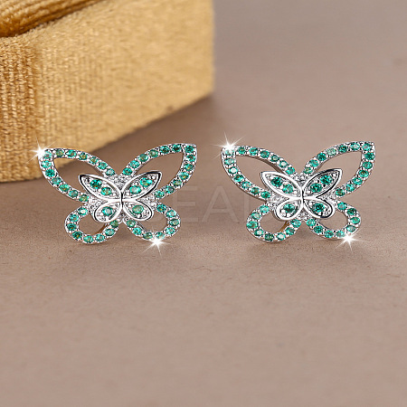Brass Micro Pave Clear Cubic Zirconia Stud Earrings WG8C177-03-1