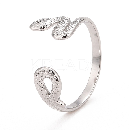 Non-Tarnish 304 Stainless Steel Snake Wrap Open Cuff Ring for Women RJEW-C025-18P-1