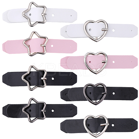 16Pcs 8 Styles Star/Heart-shaped PU Leather Buckles AJEW-CL0001-70-1