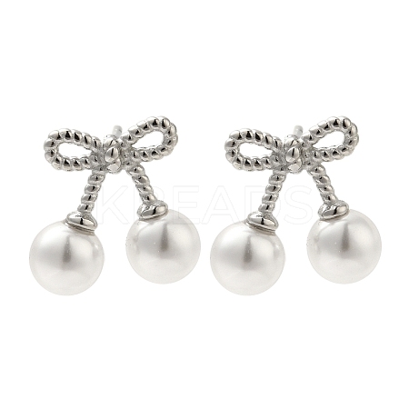 304 Stainless Steel Shell Pearl Bowknot Stud Earrings for Women EJEW-U020-28P-1
