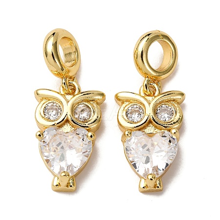 Brass Pave Clear Cubic Zirconia Owl European Dangle Charms KK-A265-09A-G-1