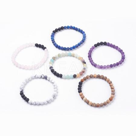 Frosted Natural Gemstone Stretch Bracelets BJEW-JB03361-1