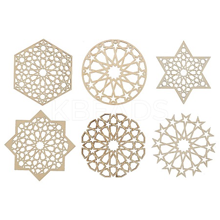 12Pcs 6 Styles Wood Cup Mats AJEW-CJ0001-37-1