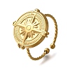 Flat Round with Compass 304 Stainless Steel Open Cuff Ring for Women RJEW-F161-02G-01-1