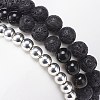 3Pcs 3 Style Style Natural Lava Rock & Golden Sheen Obsidian & Synthetic Hematite Stretch Bracelets Set BJEW-JB08735-6