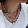 Alloy Enamel Heart Pendant Colorful Glass Rondelle Beaded Necklaces with OT Clasps for Women FS-WG6FAC1-04-2