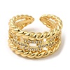 Rack Plating Real 18K Gold Plated Brass Hollow Rectangle Open Cuff Rings RJEW-B048-03G-2