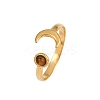 304 Stainless Steel with Dyed Tiger Eye Open Cuff Rings for Women LS-RJEW-K303-11G-2