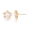 Flower Brass Natural Pearl Stud Earrings PEAR-N020-06X-2