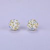 Printed Round with Flower Pattern Silicone Focal Beads SI-JX0056A-165-1