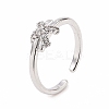 Clear Cubic Zirconia Bowknot Open Cuff Ring RJEW-B028-28P-1