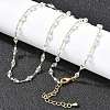 Handmade Brass & Faceted Rondelle Glass & Imitation Pearl Link Chain Necklaces for Women NJEW-F353-01G-2